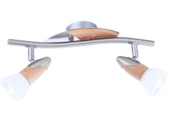 Globo 2 Flammige Deckenleuchte / Deckenstrahler LORD Mit LED, Holz / Schirme Satiniert