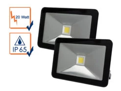 Perel 20 Watt LED Strahler 2er SET, 4000 Kelvin Neutralweiß, IP65, 13x18cm