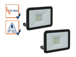 MeineWunschleuchte 20 Watt LED Strahler ALU, 2er SET 5000 Kelvin Neutralweiß, IP65, 12x16cm