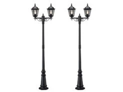 Konstsmide 2er-Set 2-flammige Gartenlaterne FIRENZE, E27, Aluminium Schwarz, Inkl. Pfahl