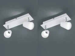 MeineWunschleuchte 2er SET 2-flammige Wandstrahler Mit Schalter, Metall Weiß, Breite 28cm