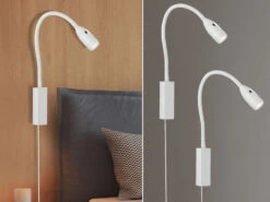 Fischer & Honsel 2er SET 2in1 LED Wandlampen & Bettlampen Weiß Dimmbar, Schwanenhals Leselampen