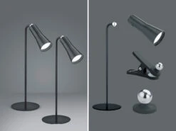 MeineWunschleuchte 2er SET 3 In 1 LED Akku Tischleuchten Mit Klemm- & Klebestation, Schwarz H: 36cm