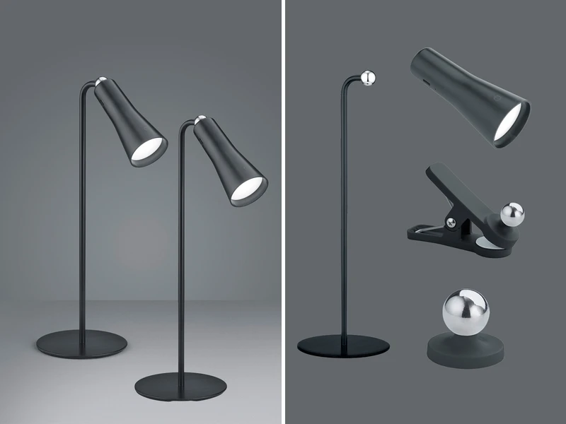 MeineWunschleuchte 2er SET 3 In 1 LED Akku Tischleuchten Mit Klemm- & Klebestation, Schwarz H: 36cm 1 MeineWunschleuchte 2er SET 3 In 1 LED Akku Tischleuchten Mit Klemm- & Klebestation, Schwarz H: 36cm