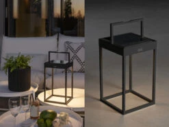 MeineWunschleuchte 2er SET Akku Tischleuchten Outdoor, Per Solar & USB Aufladbar Mit Wandhalterung