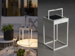 MeineWunschleuchte 2er SET Akku Tischleuchten Outdoor Weiß, Solar & USB Aufladbar Mit Wandhalterung