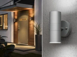 Konstsmide 2er-Set Aluminium Up-Down Wandleuchten MODENA Grau, GU10, Höhe 17 Cm, IP44