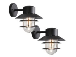 Konstsmide 2er-Set Aluminium Wandleuchten MODENA Schwarz, E27-Sockel, Höhe 24 Cm, IP44