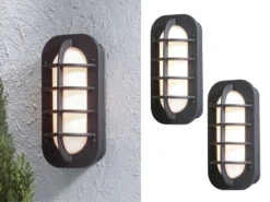 Konstsmide 2er Set Außenwandleuchte / Wandlampe LOKE, Alu Schwarz Lackiert, Acrylglas Opal