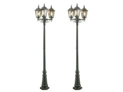 Konstsmide 2er-Set Grüne Gartenlaterne FIRENZE 3 X E27 Aluminium, Inkl. Pfahl Und Fundament