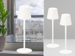MeineWunschleuchte 2er SET Kabellose Akku Tischlampen Weiß 38cm Mit USB Kabel & Sensor Dimmer