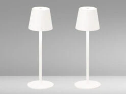 MeineWunschleuchte 2er SET Kabellose Akku Tischlampen Weiß 38cm Mit USB Kabel & Sensor Dimmer -Licht Welt Geschaft 2er set kabellose akku tischlampen weiss 38cm mit 1 2