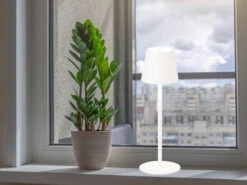 MeineWunschleuchte 2er SET Kabellose Akku Tischlampen Weiß 38cm Mit USB Kabel & Sensor Dimmer -Licht Welt Geschaft 2er set kabellose akku tischlampen weiss 38cm mit 1 5