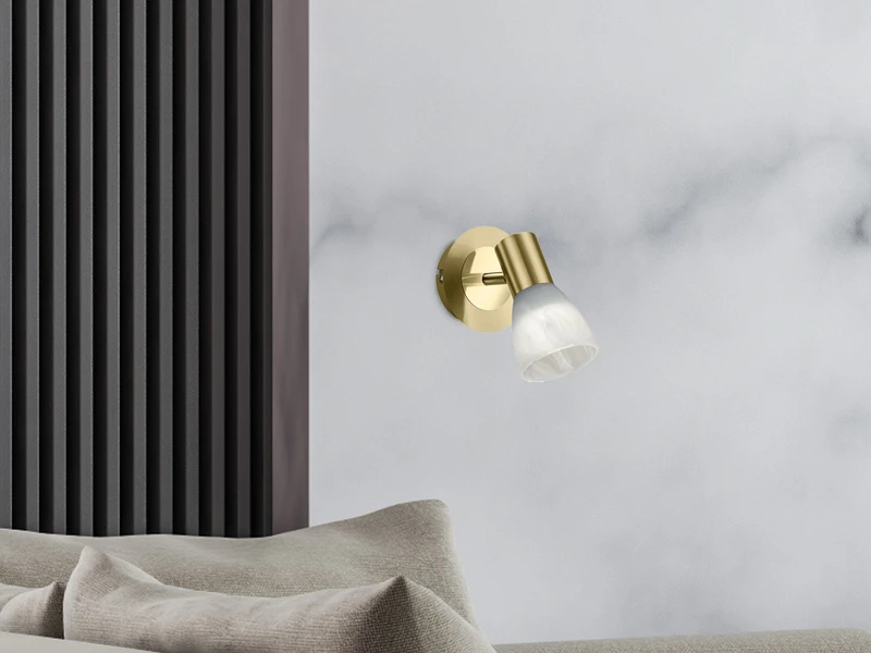 Trio Leuchten 2er Set Klassische LED Wandstrahler Messing Mit Glas Lampenschirm, Höhe 19cm 3 Trio Leuchten 2er Set Klassische LED Wandstrahler Messing Mit Glas Lampenschirm, Höhe 19cm – Bild 3