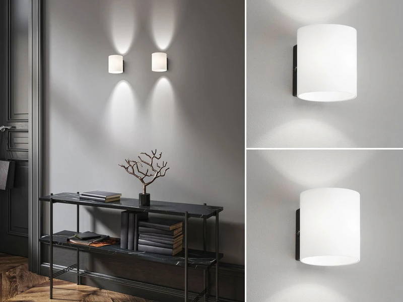 MeineWunschleuchte 2er SET Kleine LED Wandlampen Mit Schalter, Opalglas Weiß / Schwarz, Höhe 9cm 1 MeineWunschleuchte 2er SET Kleine LED Wandlampen Mit Schalter, Opalglas Weiß / Schwarz, Höhe 9cm