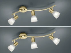 Trio Leuchten 2er Set LED Deckenstrahler 3-flammig Messing Glasschirme Schwenkbar, Breite 55cm