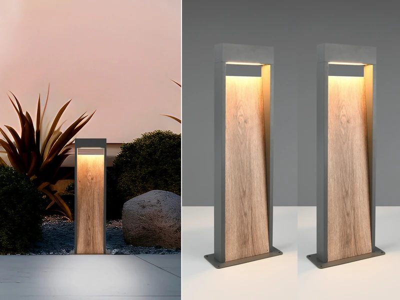 MeineWunschleuchte 2er Set LED Pollerleuchten In Anthrazit & Holzoptik, Höhe 60cm 1 MeineWunschleuchte 2er Set LED Pollerleuchten In Anthrazit & Holzoptik, Höhe 60cm