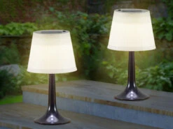 MeineWunschleuchte 2er Set LED Solar Outdoor Tischleuchten Schwarz, Höhe 36cm