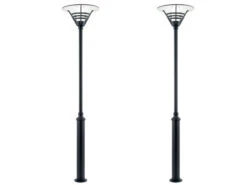 Konstsmide 2er Set Mastleuchte / Gartenlaterne GEMINI, Höhe 220cm, Alu Schwarz / Opalglas