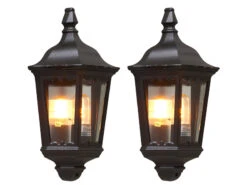 Konstsmide 2er-Set Schwarze Wandleuchten Halbschale FIRENZE, E27, Aluminium, Höhe 44 Cm