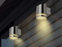 MeineWunschleuchte 2er SET Solar Außenwandleuchten Edelstahl, Mit Dämmerungssensor