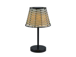 MeineWunschleuchte 2er SET Solar LED Tischleuchten Schwarz Mit Lampenschirm Rattanoptik Höhe 32cm -Licht Welt Geschaft 2er set solar led tischleuchten schwarz mit lampen 10