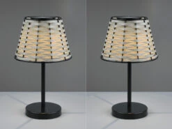 MeineWunschleuchte 2er SET Solar LED Tischleuchten Schwarz Mit Lampenschirm Rattanoptik Höhe 32cm -Licht Welt Geschaft 2er set solar led tischleuchten schwarz mit lampen 2