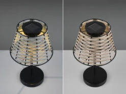 MeineWunschleuchte 2er SET Solar LED Tischleuchten Schwarz Mit Lampenschirm Rattanoptik Höhe 32cm -Licht Welt Geschaft 2er set solar led tischleuchten schwarz mit lampen 7