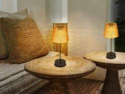 Globo 2er Set Solarbetriebene LED Outdoor Tischleuchten Bernsteinfarbig, Höhe 29cm