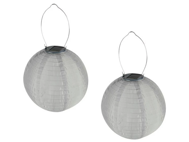 Perel 2er Set Solarlaterne Gartenlampion LED Weiß, Ø 25cm, Ein/Ausschalter, Wetterfest 1 Perel 2er Set Solarlaterne Gartenlampion LED Weiß, Ø 25cm, Ein/Ausschalter, Wetterfest