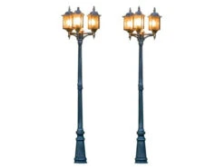 Konstsmide 2er Set Straßenlaterne Kandelaber MILANO 230cm, Alu Schwarz-silber, Bleikristall