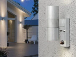 Konstsmide 2er-Set Up-Down Wandleuchte MODENA, Bewegungsmelder, Galv. Stahl, GU10, H: 20cm