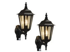 Konstsmide 2er-Set Wandleuchten FIRENZE Bewegungsmelder, E27, Aluminium Schwarz, Höhe 48 Cm