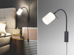 Fischer & Honsel 2in1 Wandleuchte & Bettleuchte MAUI - Schwanenhalslampe Leinen Weiß