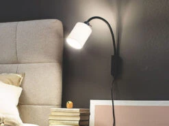 MeineWunschleuchte 2in1 Wandleuchte & Bettleuchte Mit LED - Schwanenhalslampe Leinen Weiß -Licht Welt Geschaft 2in1 wandleuchte bettleuchte mit led schwanenhalsl 6