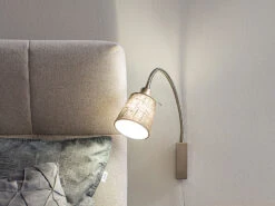 Fischer & Honsel 2in1 Wandleuchte & Bettleuchte WOLKE - Schwanenhalslampe Leinen Beige