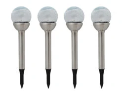 Perel 4 LED Solarleuchten Kugel Mit Erdspieß, Edelstahl, Dämmerungssensor, RGB-LED