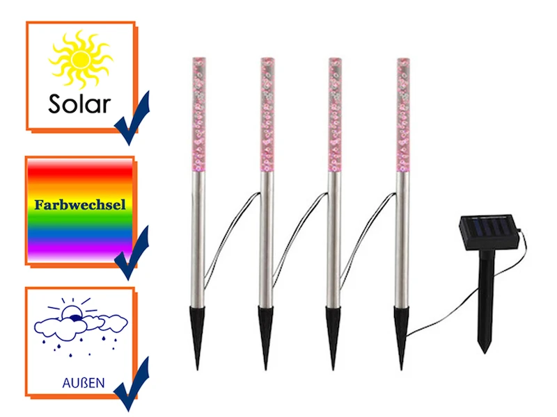 Globo 4 RGB LED Solarstäbchen Mit Erdspieß & Separatem Solarpanel Für Den Außenbereich 3 Globo 4 RGB LED Solarstäbchen Mit Erdspieß & Separatem Solarpanel Für Den Außenbereich – Bild 3