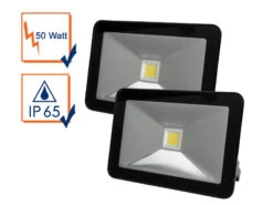 Perel 50 Watt LED Strahler 2er SET, 4000 Kelvin Neutralweiß, IP65,18x26cm