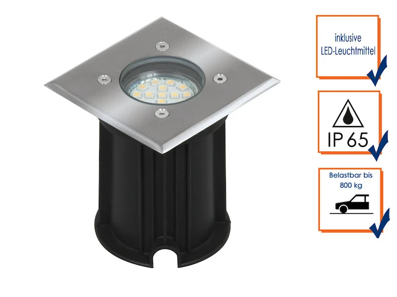 Ranex 6er-Set LED-Bodeneinbaustrahler Outdoor, Eckig, Befahrbar, Max 800 Kg Last, IP65 2 Ranex 6er-Set LED-Bodeneinbaustrahler Outdoor, Eckig, Befahrbar, Max 800 Kg Last, IP65 – Bild 2