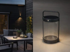 Konstsmide Akku Tischleuchte CROTONE Per Solar & USB Aufladbar, Schwarz Höhe 30cm