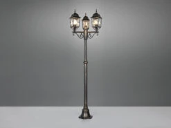 MeineWunschleuchte Antike LED Mastleuchte 3-flammig Aus Aluminium Rostoptik, Höhe 200cm