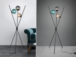 Trio Leuchten Ausgefallene Dreibein Stehleuchte LANCE Mit Bunten Glaskugeln & Fußschalter