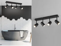 Trio Leuchten Badezimmerlampe ANGELO Deckenstrahler 4 Flammig Schwenkbar Schwarz