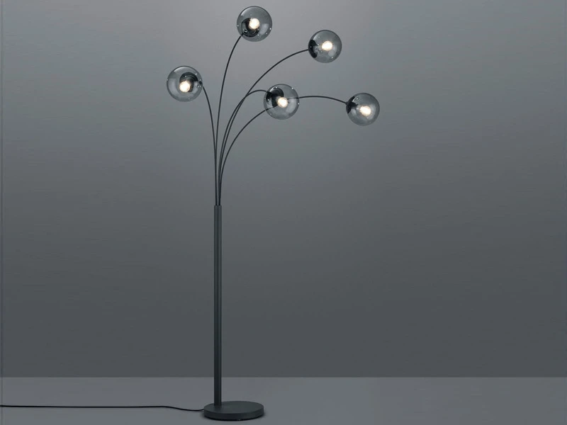Trio Leuchten Bogenlampe BALINI Mit 5 Rauchglas Kugeln, Höhe: 180cm 3 Trio Leuchten Bogenlampe BALINI Mit 5 Rauchglas Kugeln, Höhe: 180cm – Bild 3