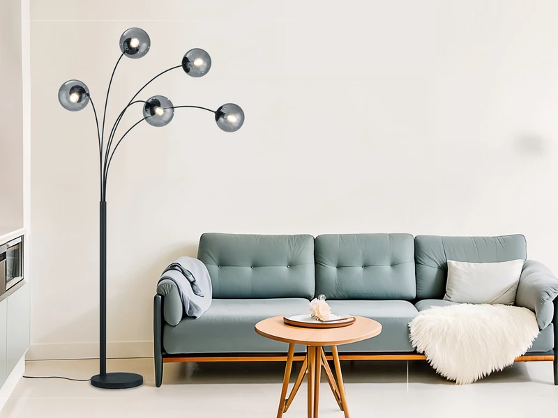 Trio Leuchten Bogenlampe BALINI Mit 5 Rauchglas Kugeln, Höhe: 180cm 5 Trio Leuchten Bogenlampe BALINI Mit 5 Rauchglas Kugeln, Höhe: 180cm – Bild 5