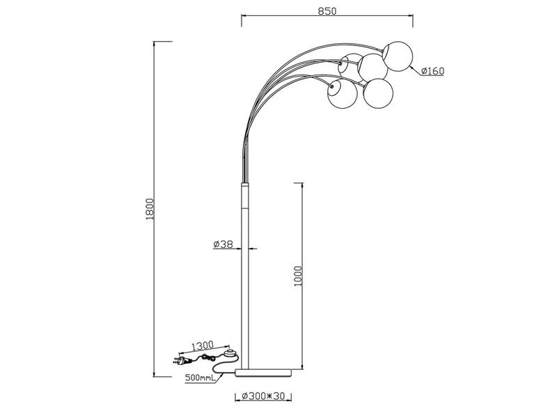 Trio Leuchten Bogenlampe BALINI Mit 5 Rauchglas Kugeln, Höhe: 180cm 6 Trio Leuchten Bogenlampe BALINI Mit 5 Rauchglas Kugeln, Höhe: 180cm – Bild 6