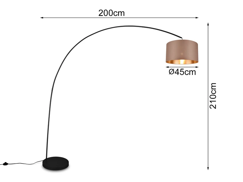 Trio Leuchten Bogenleuchte MANSUR Metall Schwarz Stoff Lampenschirm Taupe, 210cm Hoch 3 Trio Leuchten Bogenleuchte MANSUR Metall Schwarz Stoff Lampenschirm Taupe, 210cm Hoch – Bild 3