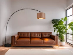 Trio Leuchten Bogenleuchte MANSUR Metall Schwarz Stoff Lampenschirm Taupe, 210cm Hoch