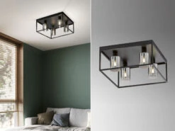 Fischer & Honsel Deckenleuchte ISKA 4flammig 45x45cm Schwarz Mit Rauchglas